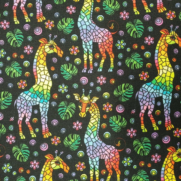 Giraffe colourful fabric UK Fat Quarter 18" x 22" 100% Cotton material jungle animals