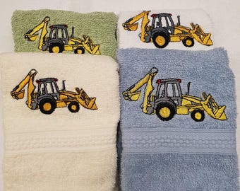 Personalised digger face cloth Christmas gifts Present Add NAME Embroidered Flannel stocking filler vehicle