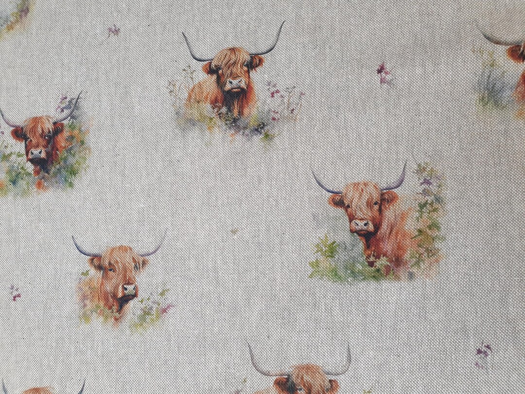 Highland Cow Fabric UK 80/20% Cotton Polyester Polycotton Upholstered ...