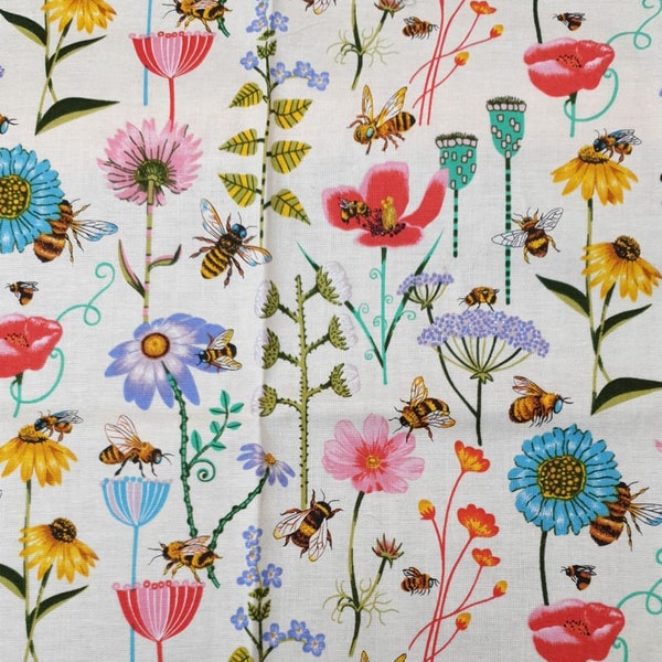 Tissu Bee Haven UK Fat Quarter 20 » x 22 » ou 50cm x 56cm 100% Coton bulle fleurs d’abeille florale Matière Classique