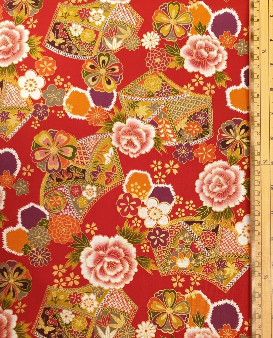 Japanese Gold and Rose Floral Flowers Fabric UK 100 Cotton Etsy UK