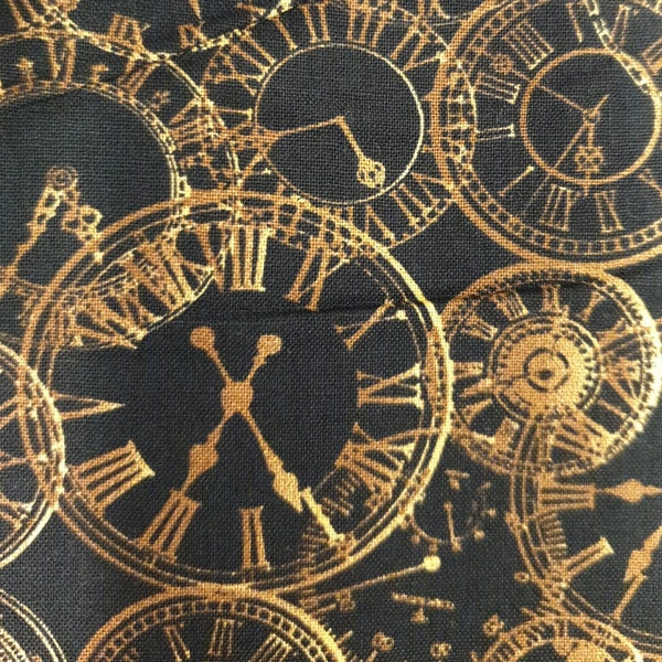 Clock fabric UK 100% Cotton Material By Metre patchwork crafts watches steam punk time piece