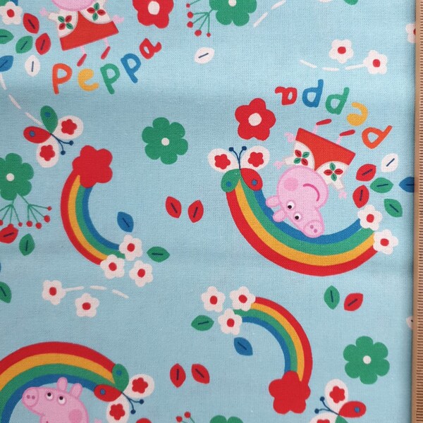 Peppa pig tissu UK Fat Quarter 20 "x 22" ou 50cm x 56cm 100% coton matériel arc-en-ciel amusant personnage dessin animé