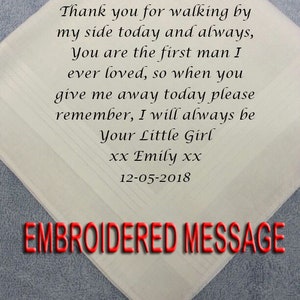 Personalised Mens Handkerchief Hankie Wedding Gift Dad Gents Family Anniversary ANY MESSAGE