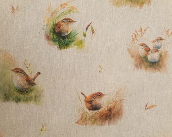 Bird Upholstered fabric UK 80% Cotton Polycotton Material By Metre Patchwork stripes animals robin wheat grass leaves nature peaceful calm