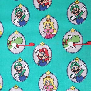 Super Mario fabric UK Fat Quarter 20&quot; x 22&quot; or 50cm x 56cm 100% Cotton Friends Nintendo Material Classic circles Luigi Yoshi Princess Peach