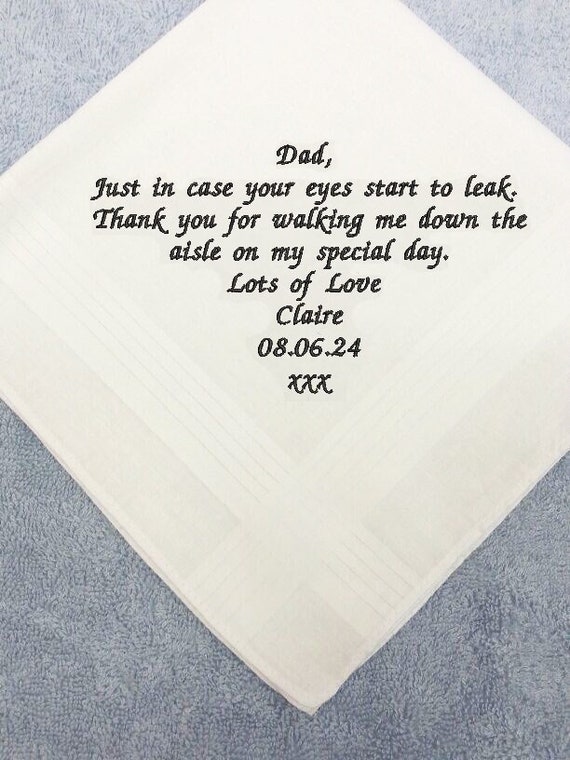 Personalised wedding handkerchief with love men hankie groom partner husband father gift present fun keepsake custom message embroidered