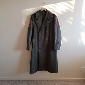 Korean War US Army trench coat, US army wool long coat, corporal s wool army trench coat, army memorabilia