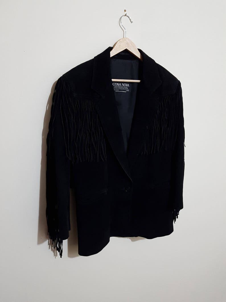authentic funky style leather jacket Vintage black leather fringe jacket 80s leather jacket cosa nova 70 s style 90 s leather jacket