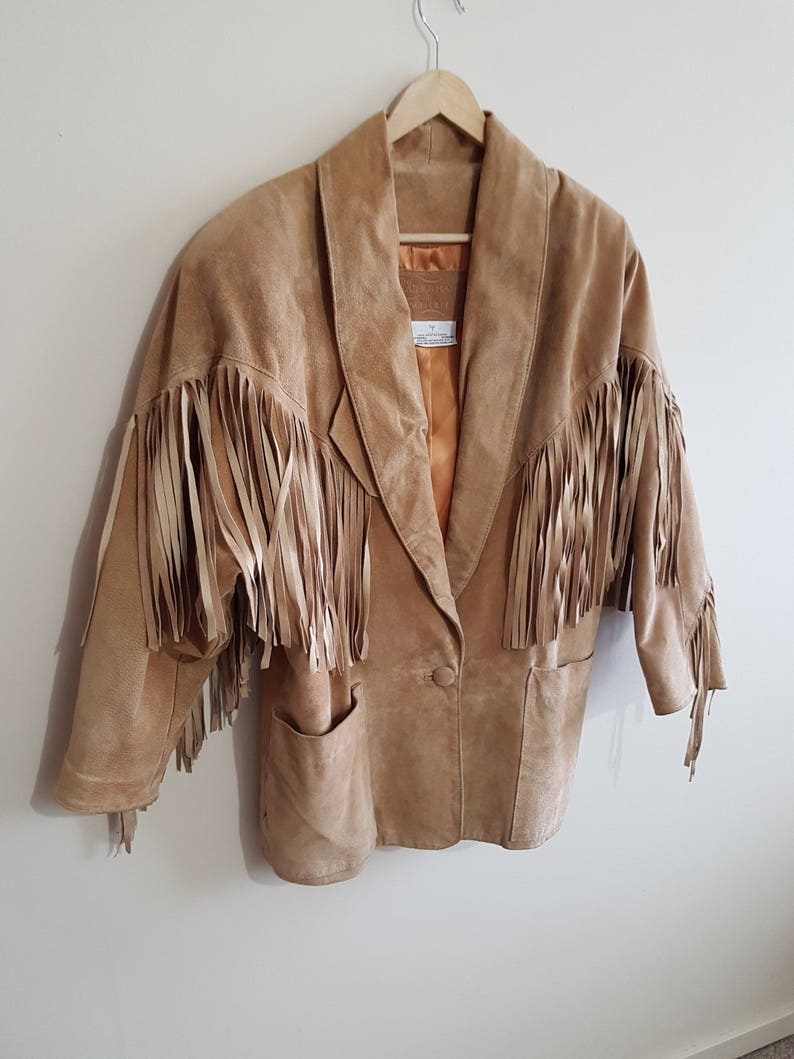 Veste frange en cuir beige vintage veste à franges ranch en Etsy