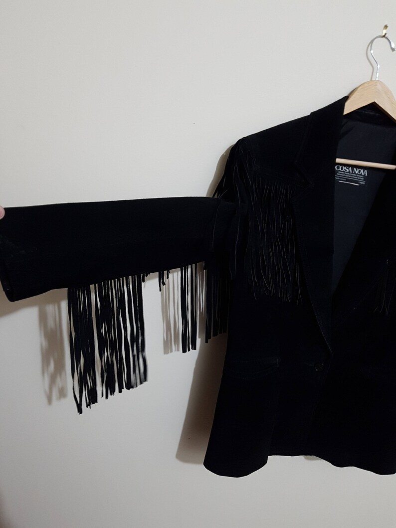 authentic funky style leather jacket Vintage black leather fringe jacket 80s leather jacket cosa nova 70 s style 90 s leather jacket