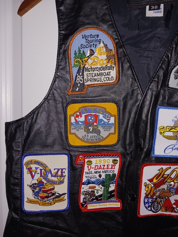 Vintage patched leather vest, vintage patched bik… - image 3