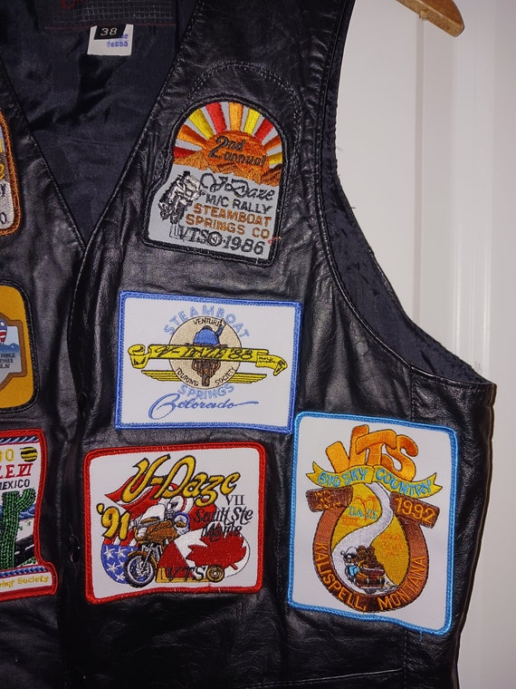 Vintage patched leather vest, vintage patched bik… - image 2