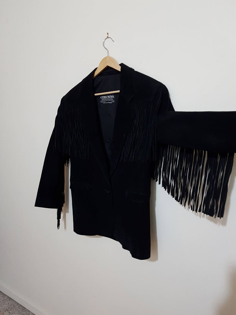 authentic funky style leather jacket Vintage black leather fringe jacket 80s leather jacket cosa nova 70 s style 90 s leather jacket