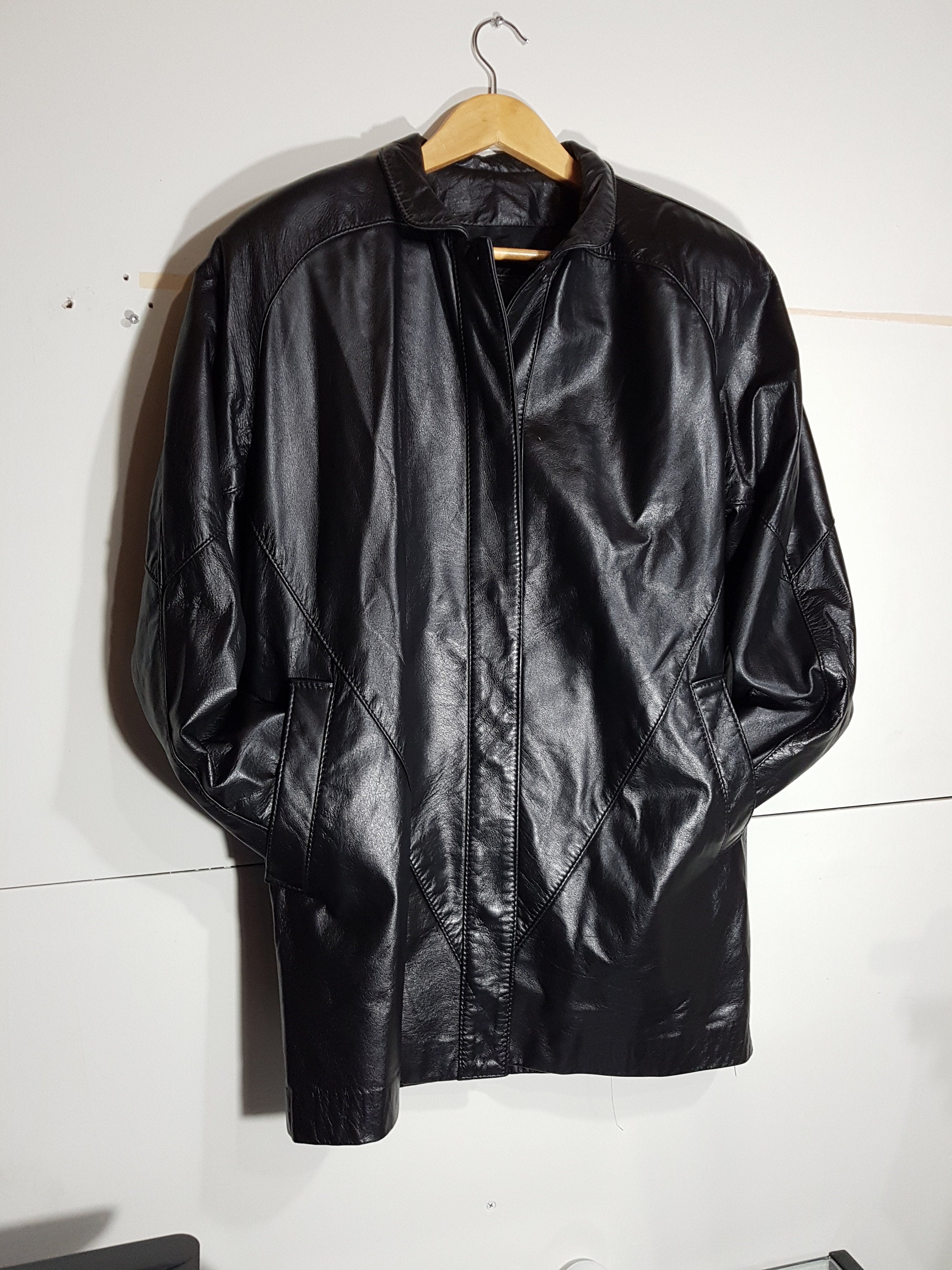 Kleding Dameskleding Jacks & Jassen Jaren 90 'Leather Ranch' Zwart Lederen Fringe Jacket Small 