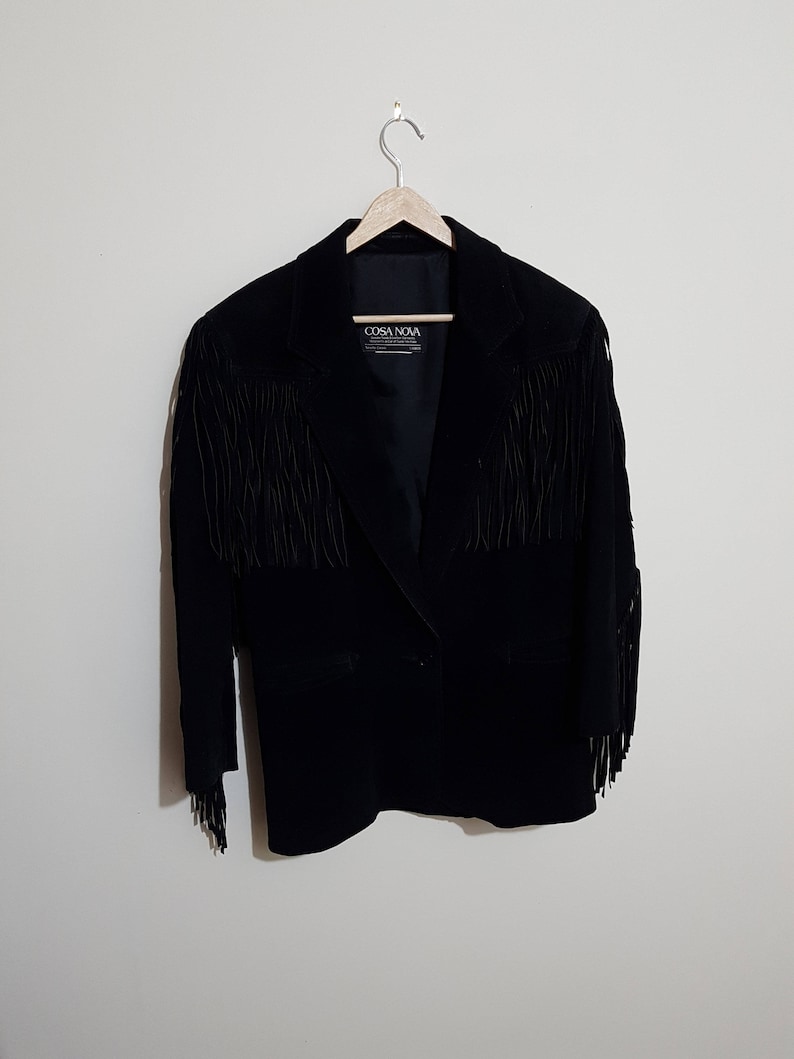 authentic funky style leather jacket Vintage black leather fringe jacket 80s leather jacket cosa nova 70 s style 90 s leather jacket