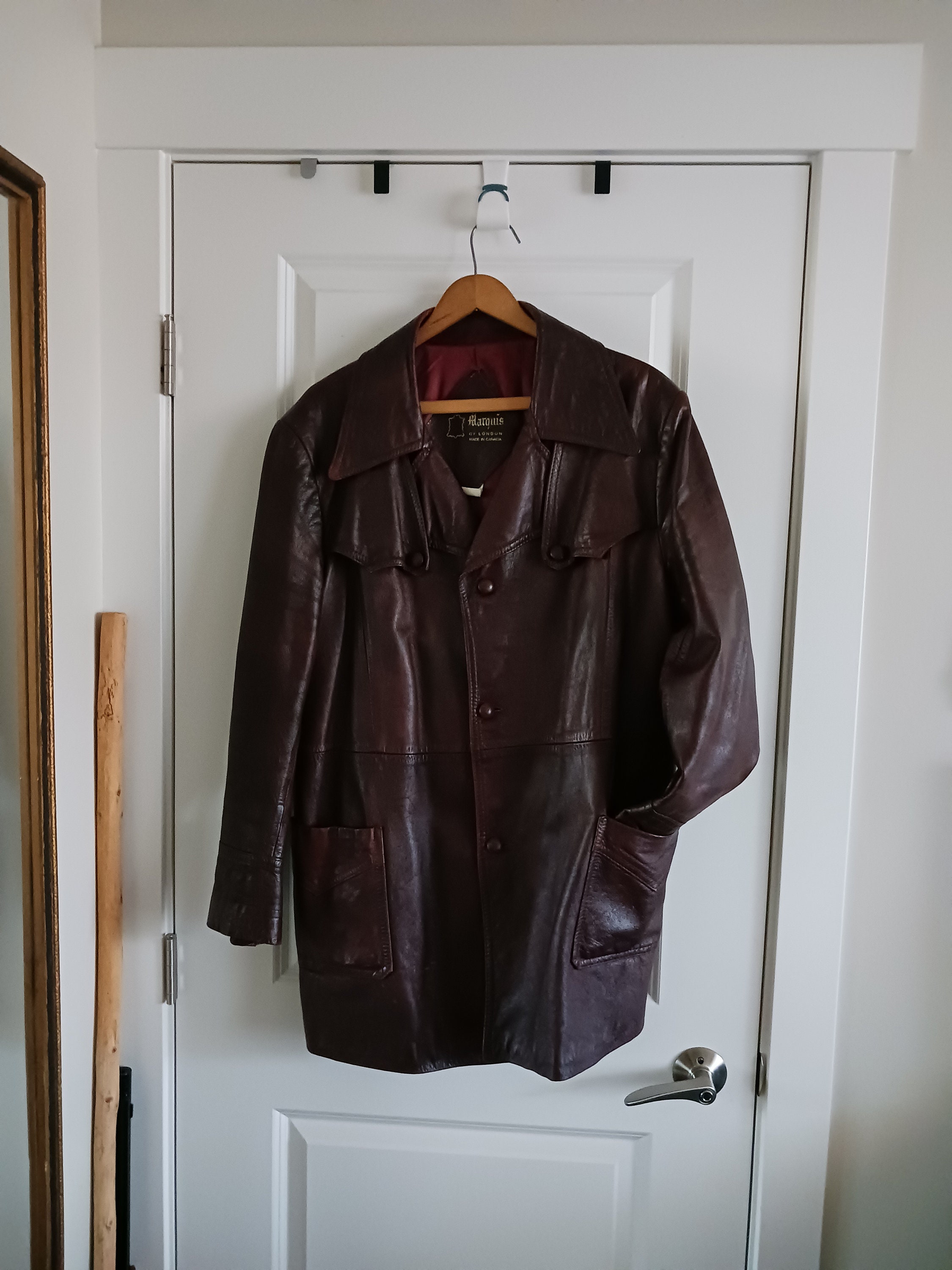 Vintage Unisex Leather Jacket, 70s Leather Trench, Leather Jacket