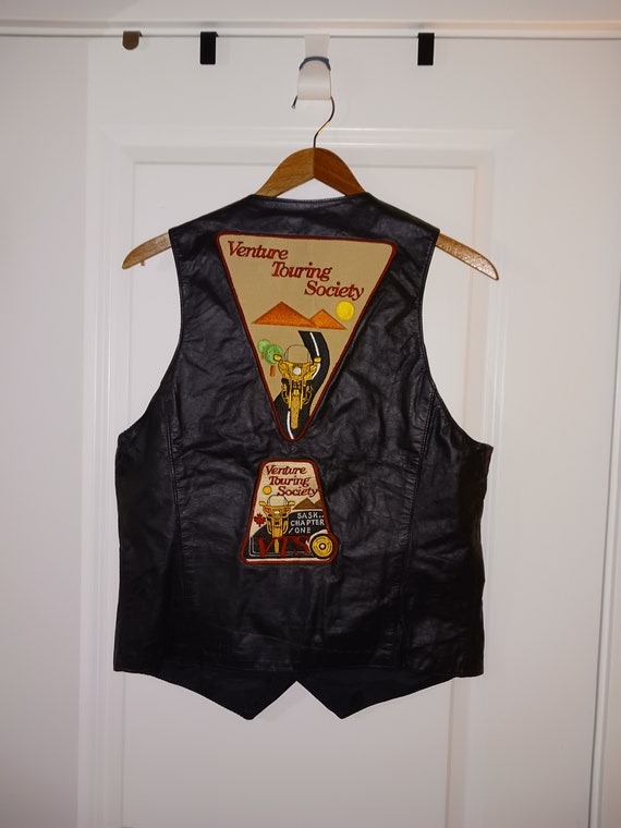 Vintage patched leather vest, vintage patched bik… - image 4