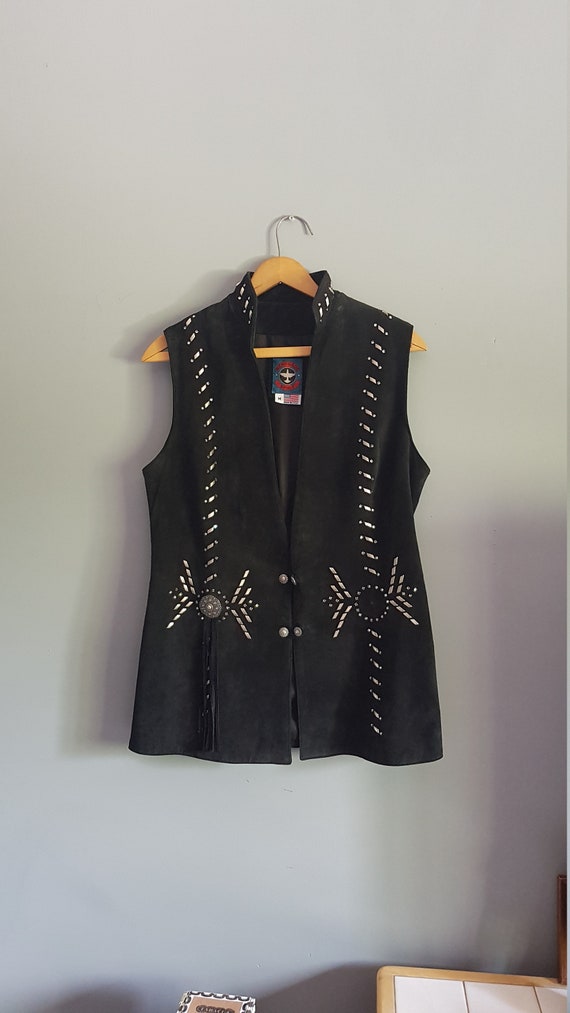 Vintage leather fringe vest, 90s suede fringe vest