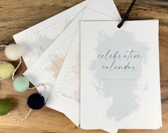 Celebration calendar, perpetual calendar, 5x7