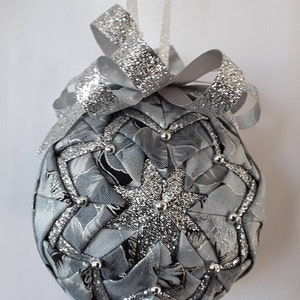 Silver Poinsettia Christmas Quilted Ornament
