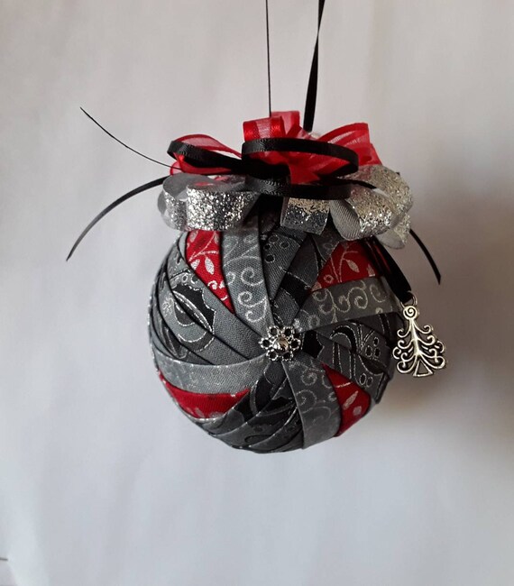 Black holly and Red Christmas Spinner Quilted Ornament