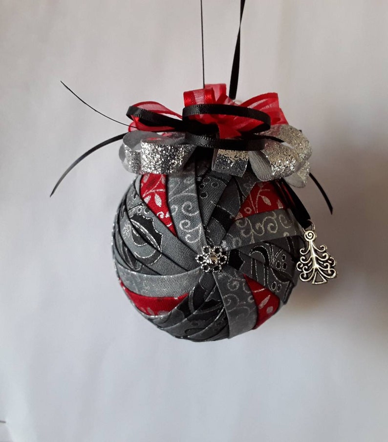 Black holly and Red Christmas Spinner Quilted Ornament image 1