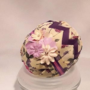 Pink and Purple Flowers Egg Quilted ornament
