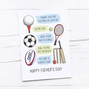 Carte de fête des pères heureuse | papa | Sportifs | Fête des pères sportive | Jeux de mots sportifs | Golf | Tennis | Football | Rugby | Grillon