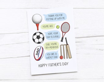 Happy Fathers Day Card | Dad Card | Sport | Sports Father's Day | Sports Puns | Golf | Tennis | Football | Rugby | Cricket