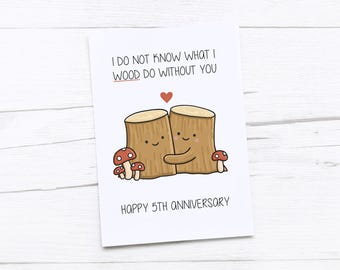 5 Jahre Jubiläum Karte | Holzjubiläum | Fünfte Hochzeitsjubiläum Karte | Bäume