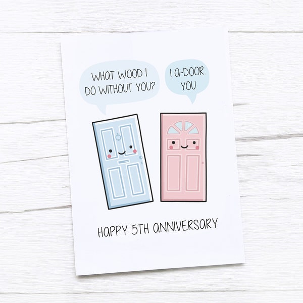 Happy 5th Anniversary Card | Wood Anniversary | Fifth Wedding Anniversary Card | Wood | Doors