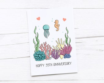 Happy 35th Anniversary Card | Coral Wedding Anniversary | Thirty-fifth Anniversary Card | Coral | Fish