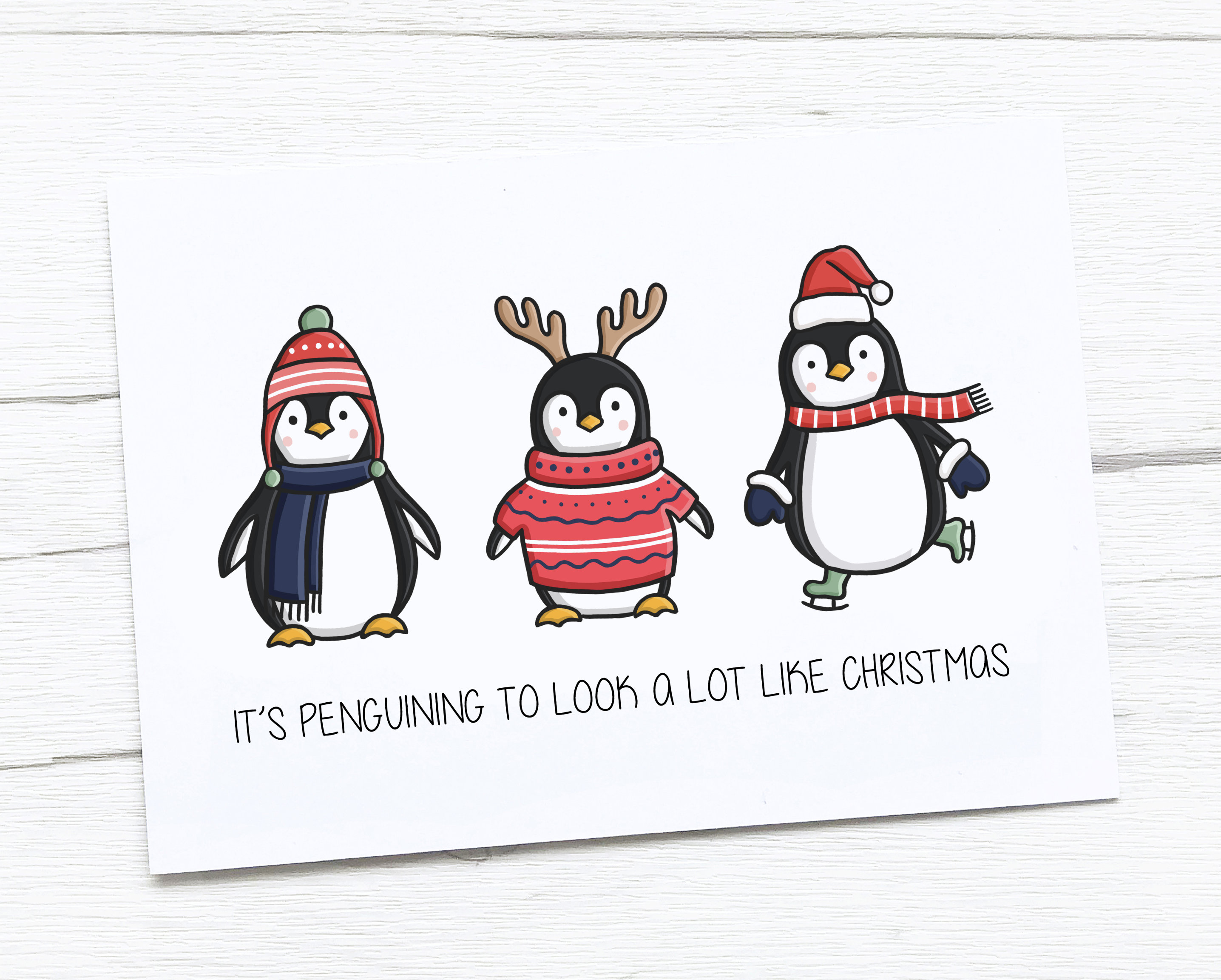 Happy Christmas Card Merry Christmas Penguin Etsy