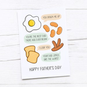 Tarjeta del Día del Padre Feliz / Tarjeta de Papá / Regalo del Día del Padre / Desayuno todo el día / Juegos de palabras para el desayuno