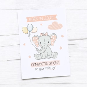 Neues Baby Karte | Neugeborene Karte | Herzlichen Glückwunsch Baby | Baby Mädchen| Jahrgang 2025