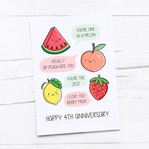 Happy 4th Anniversary Card Fruit Anniversary Fourth Wedding Anniversary Card Fruit Puns image 1