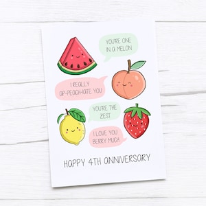 Happy 4th Anniversary Card Fruit Anniversary Fourth Wedding Anniversary Card Fruit Puns image 1