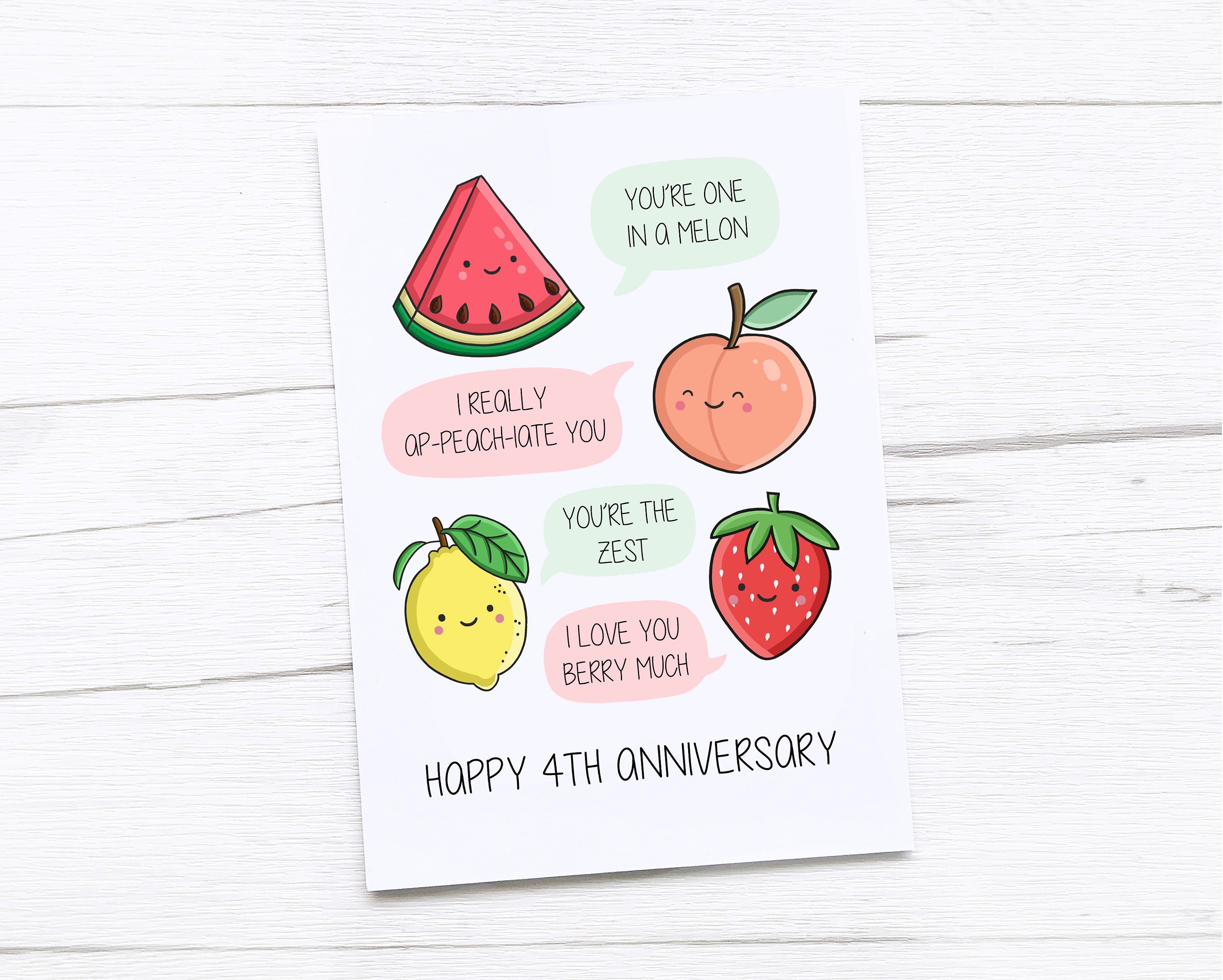 Happy 4th Anniversary Card | Fruit Anniversary | Fourth Wedding Anniversary Card | Fruit Puns