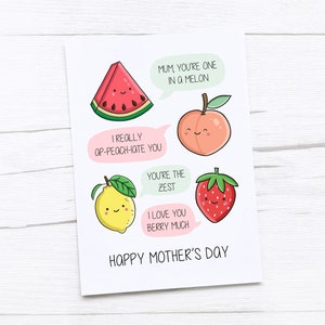 Tarjeta del Día de la Madre Feliz / Día de la Madre / Tarjeta de Mamá / Juegos de Palabras de Frutas