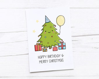 Christmas Birthday Card | Merry Christmas | Happy Birthday | Tree