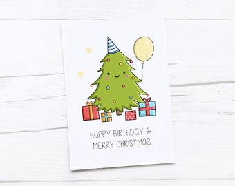 Christmas Birthday Card | Merry Christmas | Happy Birthday | Tree