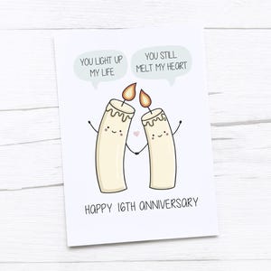 Biglietto di auguri per il 16° anniversario / Anniversario di matrimonio / Biglietto di auguri per il sedicesimo anniversario di matrimonio / Candele di cera