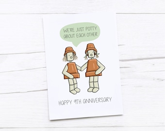 Happy 9th Anniversary Card | Pottery Anniversary | Ninth Wedding Anniversary Card | Plant Pot