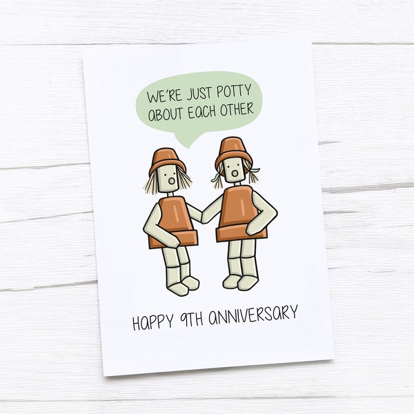 Happy 9th Anniversary Card | Pottery Anniversary | Ninth Wedding Anniversary Card | Plant Pot