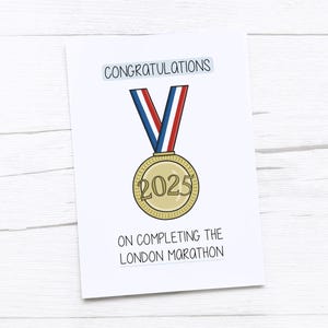 Gefeliciteerd Marathon van Londen | Goed uitgevoerde marathonkaart | Medaille | 2025