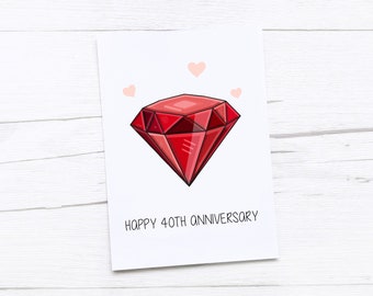 Happy 40th Anniversary Card | Ruby Wedding Anniversary | Fortieth Anniversary Card | Ruby