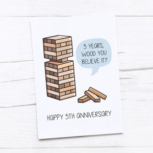 Happy 5th Anniversary Card / Wood Anniversary / Fifth Wedding Anniversary Card / Gioco in legno