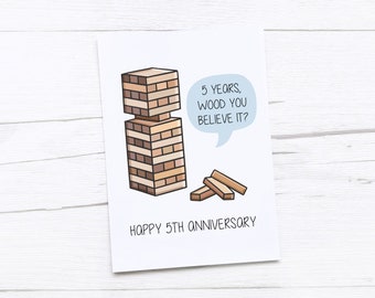 Happy 5th Anniversary Card | Wood Anniversary | Fifth Wedding Anniversary Card | Wooden Game