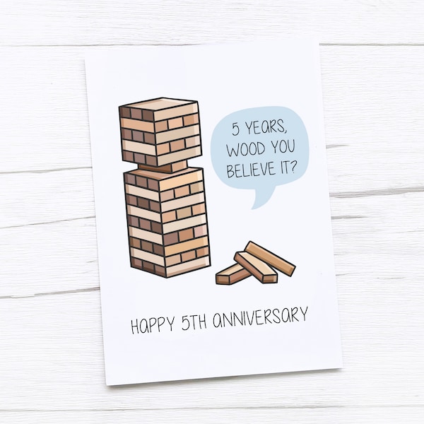 Happy 5th Anniversary Card | Wood Anniversary | Fifth Wedding Anniversary Card | Wooden Game